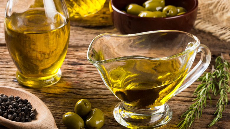 Olive oil in clear vessels