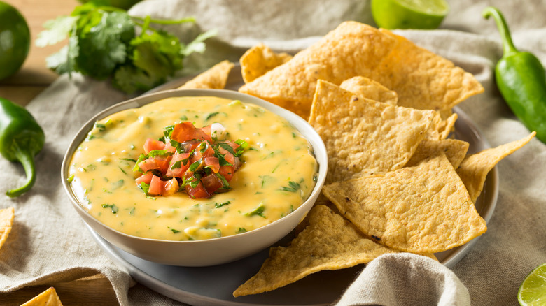 Bowl of queso dip and chips