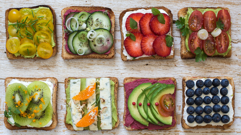 Eight open-faced sandwiches