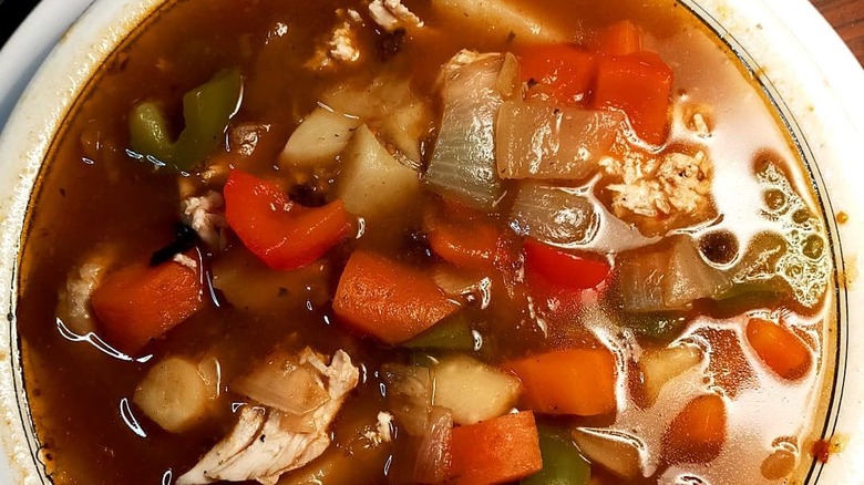 A bowl of pepper pot soup