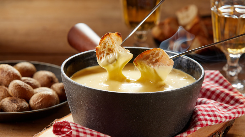 A pot of cheese fondue