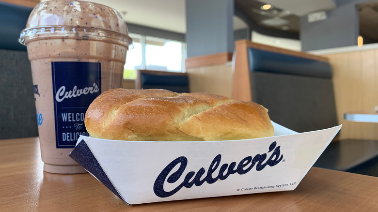 Culver's shake and burger on a table