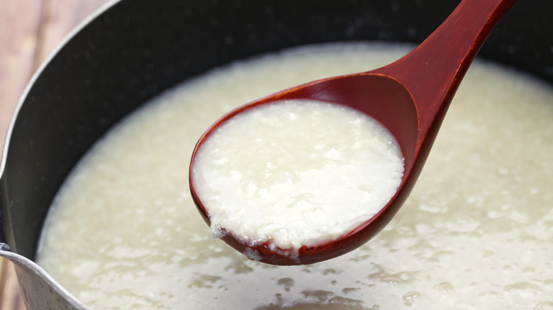 Amazake drink scooped with a spoon