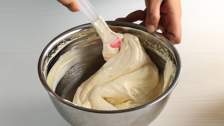 Batter being folded in a bowl