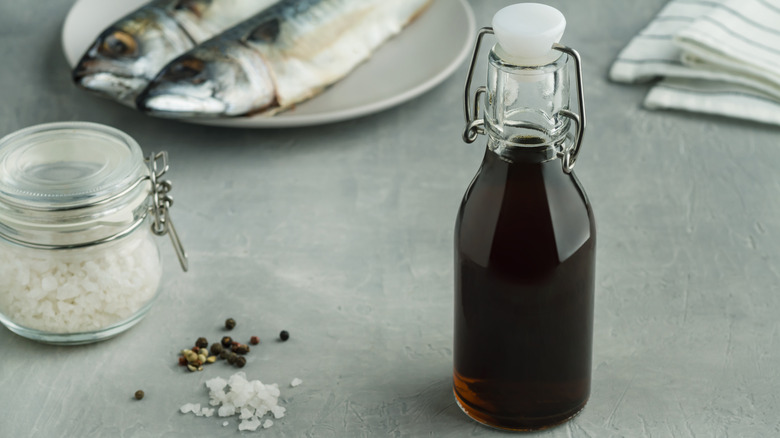 Dark fish sauce, glass bottle