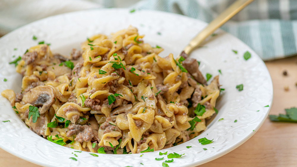 Bowl of one-pot stroganoff