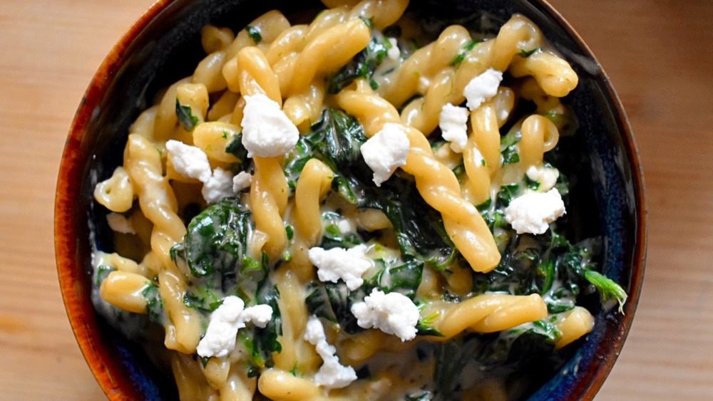 feta for one-pot spinach and feta mac and cheese