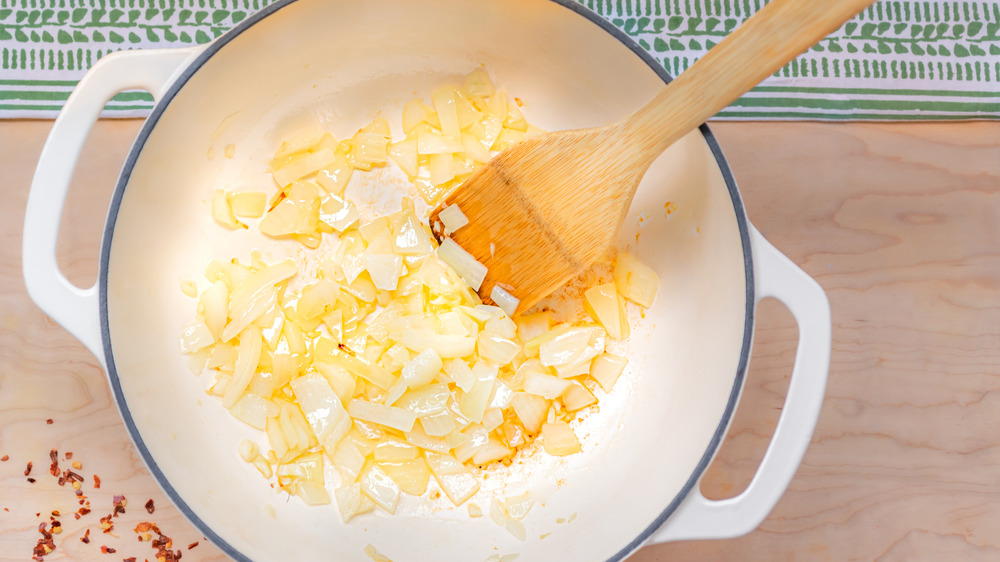 cooking onions for one-pot stuffed bell peppers recipe