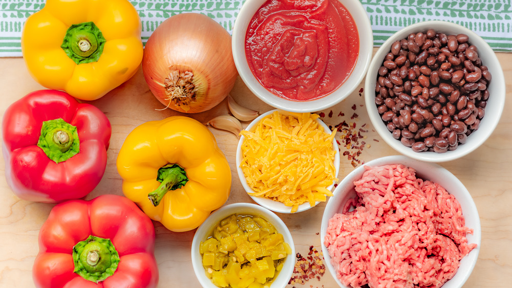 Ingredients for one-pot stuffed bell peppers recipe