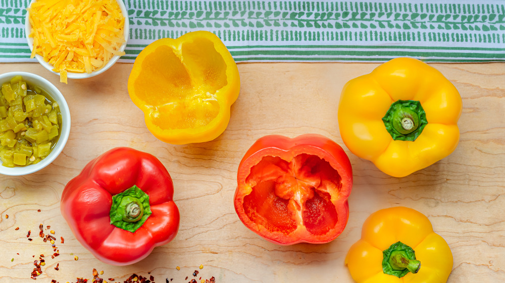 Hollowing out peppers for one-pot stuffed bell peppers recipe