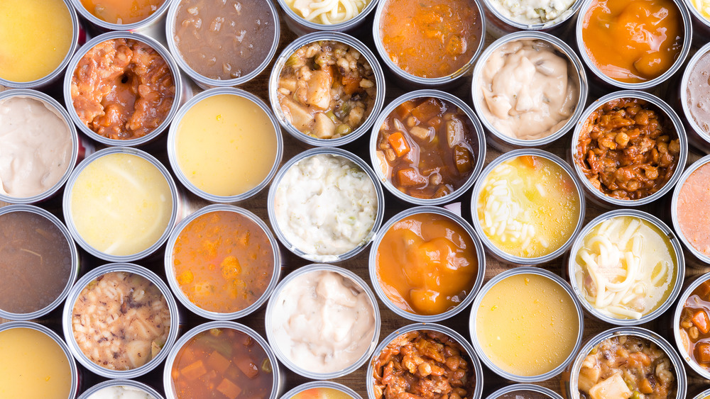 Rows of canned soups