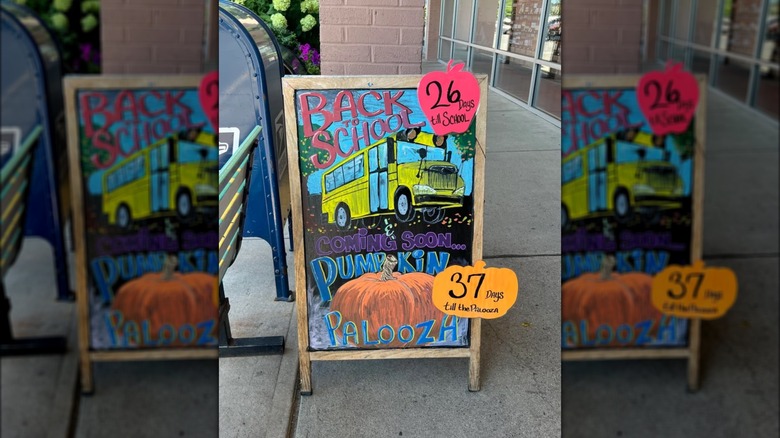 Trader Joe's sign with pumpkin