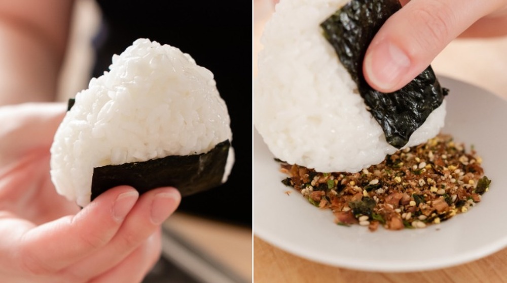 person preparing onigiri recipe