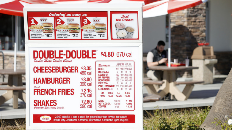 In-N-Out drive-thru menu