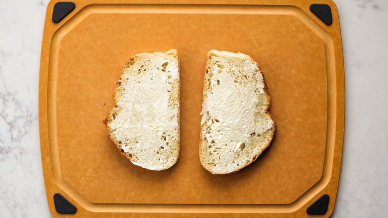 mayo-covered bread slices