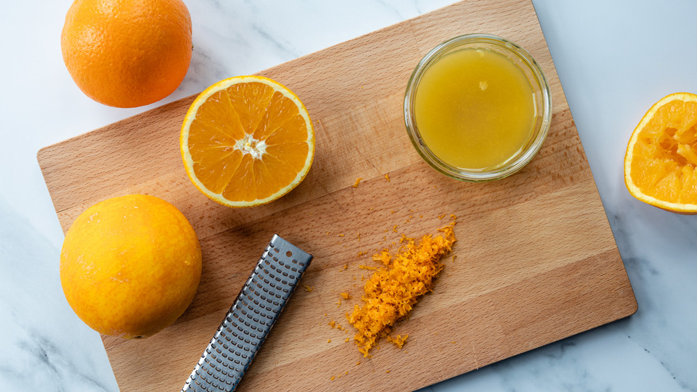 orange zest in an orange chocolate loaf cake