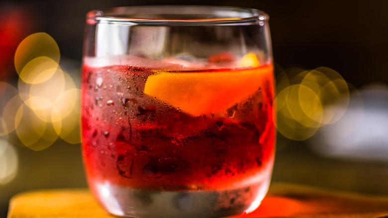 closeup of red mixed drink