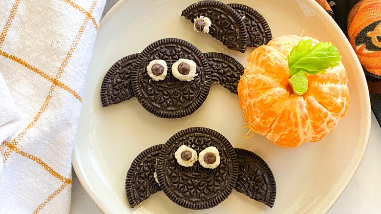 Oreo cookie bats on plate