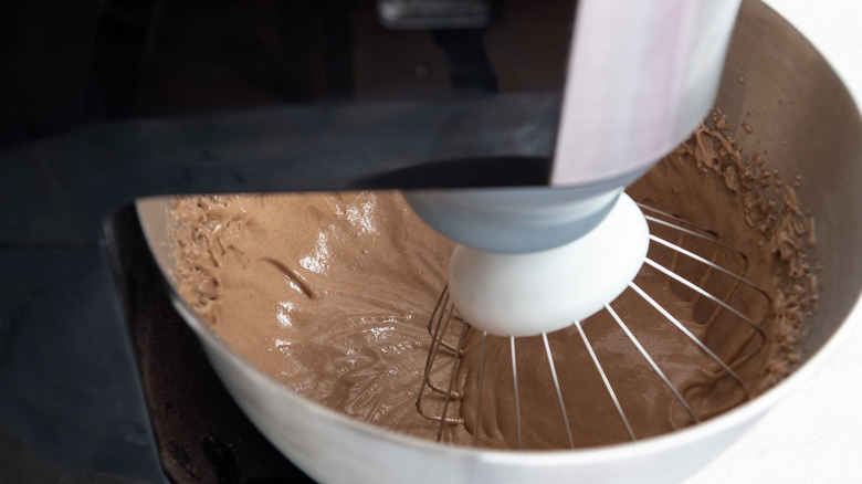 chocolate pudding being mixed