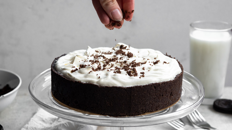 Oreo crumbs on top of pie