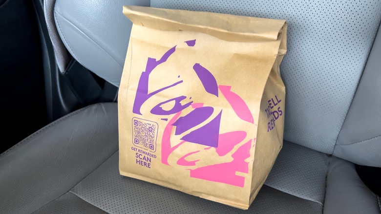 Taco Bell bag on carseat