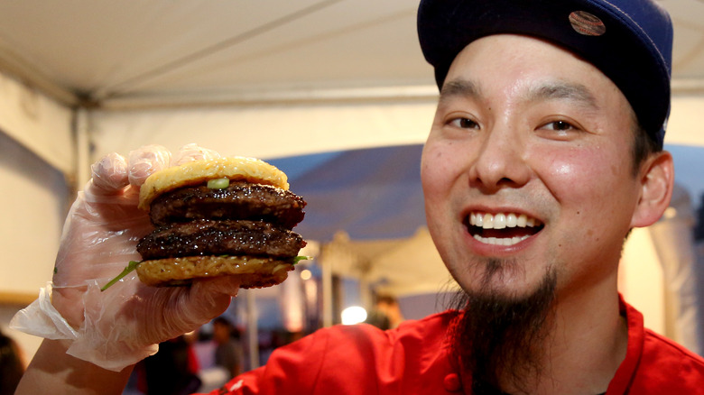 Chef Keizo Shimamoto with Ramen Burger 