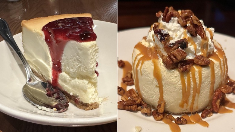 Two pieces of cheesecake