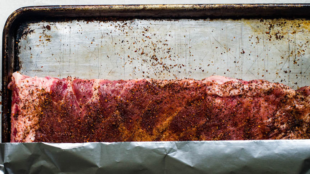 spare ribs on baking pan