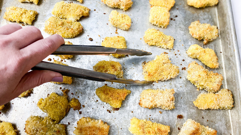 flipping oven fried catfish nuggets