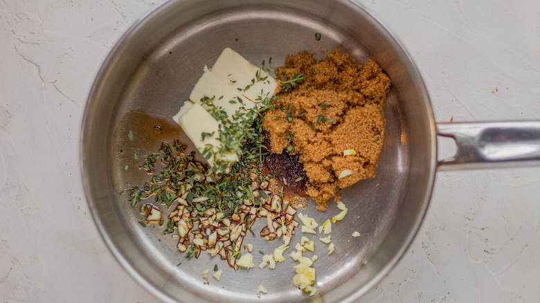 sugar and herbs in pot