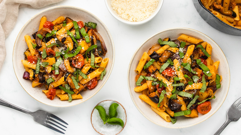 two bowls of ratatouille pasta