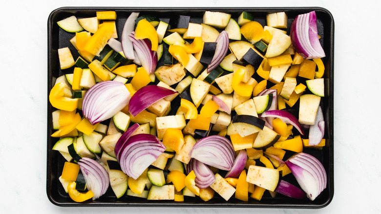 vegetables on baking sheet