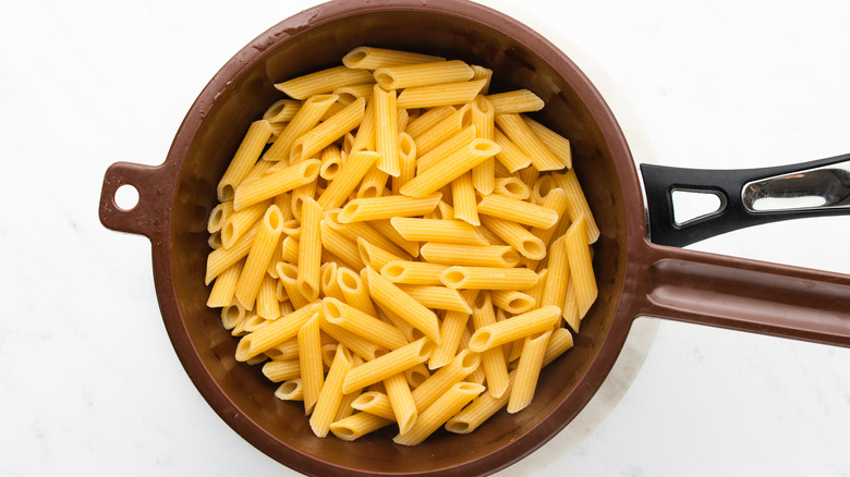 pasta draining in colander