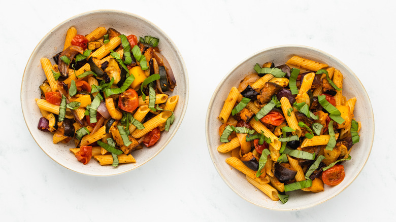 two bowls of ratatouille pasta