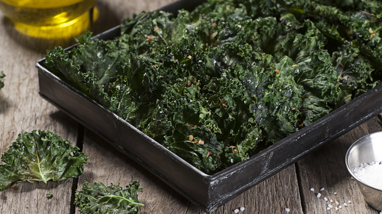 Roasted kale on a sheet pan