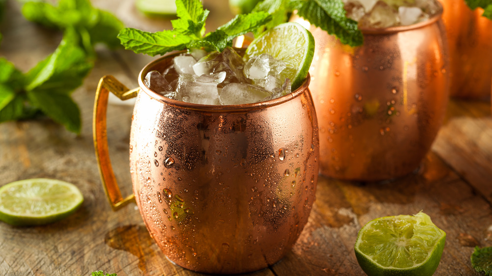 Moscow Mules in copper mugs