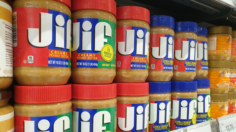 Jars of Jif peanut butter on shelf