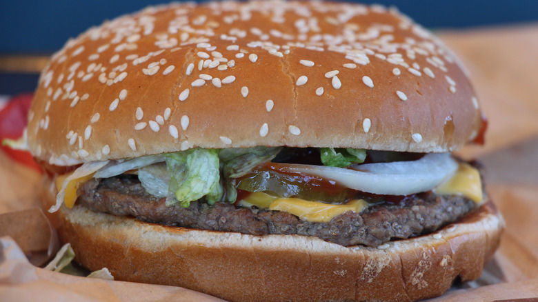 Close-up of a Whopper from Burger King