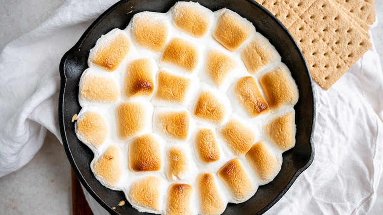 smores dip in skillet