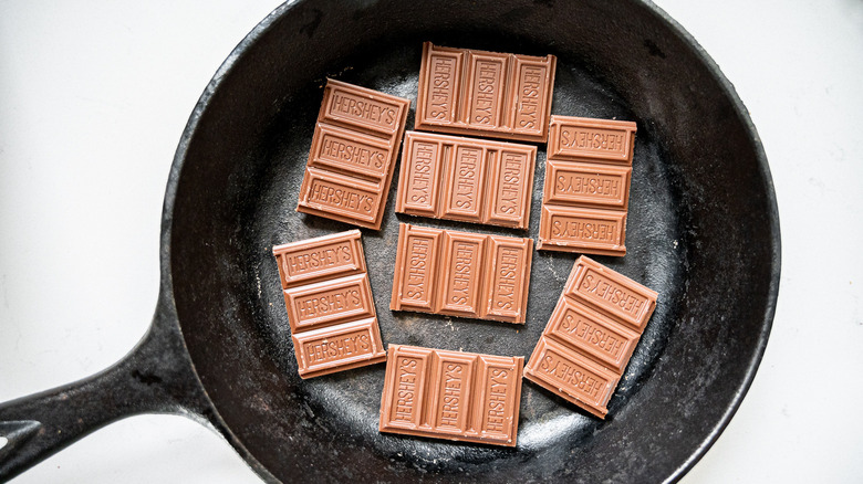 chocolate bars in skillet