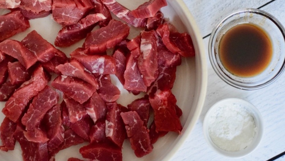 flank steak chunks with marinade