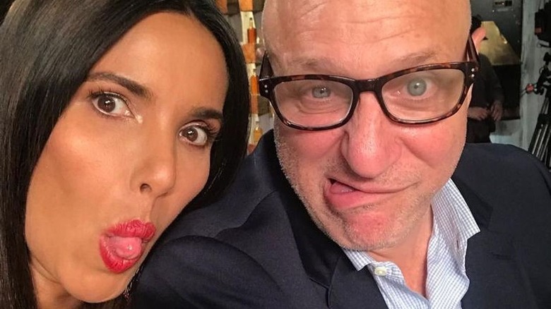 Padma Lakshmi and Tom Colicchio making funny faces