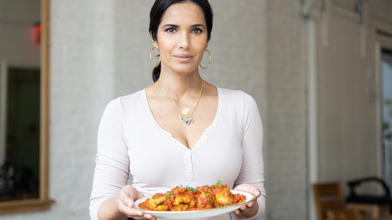 Taste the Nation host Padma Lakshmi holds holiday dish