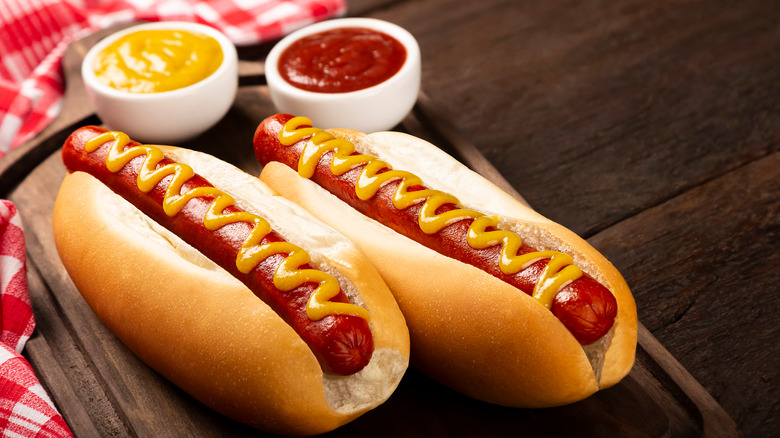 Hot dogs with mustard