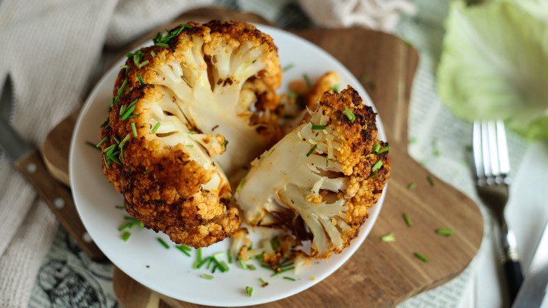 Roasted cauliflower cut open