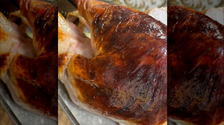 A roasted turkey leg