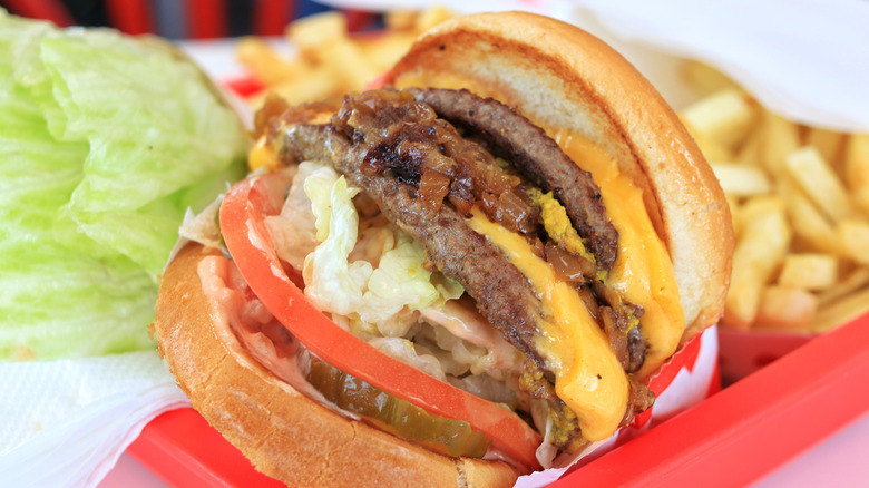 In-N-Out burger on a red tray