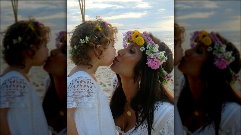 Padma Lakshmi and daughter Krishna in flower crowns