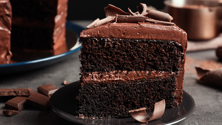 Dark chocolate cake on plate