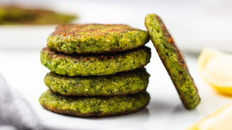 stack of broccoli fritters